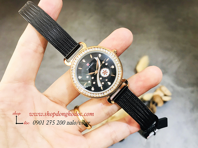Đồng hồ nữ dây kim loại lưới mặt tròn đen cá tính Reward ĐHĐ17701