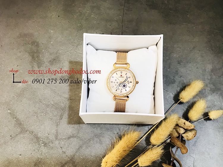 Đồng hồ nữ dây kim loại lưới mặt tròn vàng sang chảnh Reward ĐHĐ17702