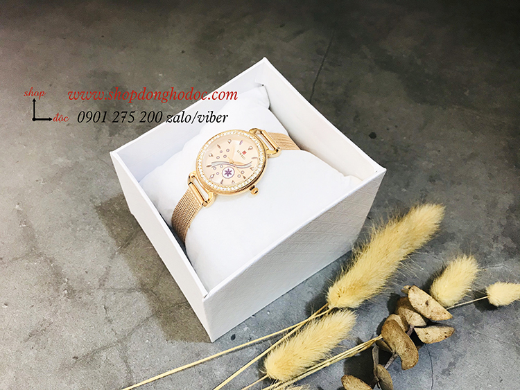 Đồng hồ nữ dây kim loại lưới mặt tròn vàng sang chảnh Reward ĐHĐ17702