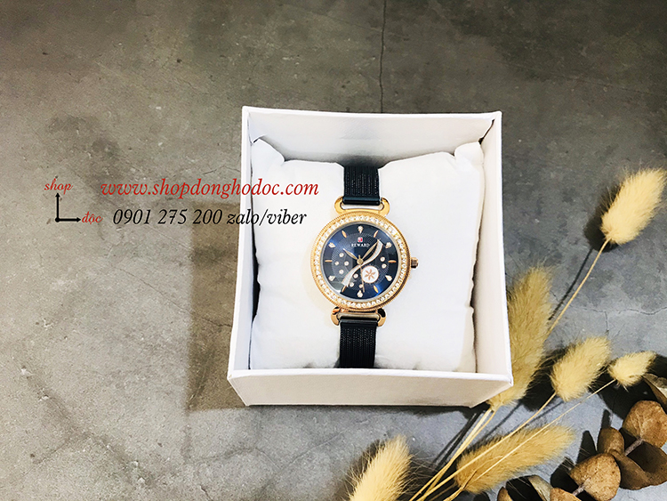 Đồng hồ nữ dây kim loại lưới mặt tròn xanh dương thời thượng Reward ĐHĐ17703