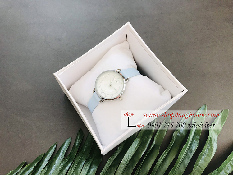 Đồng hồ Sk nữ dây da mặt tròn xanh pastel dịu mát ĐHĐ19302