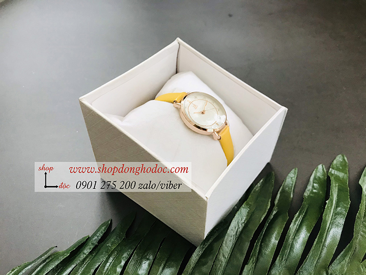 Đồng hồ Sk nữ dây da mặt tròn vàng pastel thời thượng ĐHĐ19301