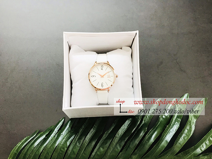 Đồng hồ Shengke SK nữ dây da mặt tròn trắng sang chảnh ĐHĐ19403