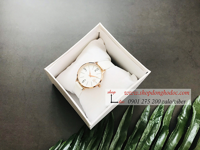 Đồng hồ Shengke SK nữ dây da mặt tròn trắng sang chảnh ĐHĐ19403