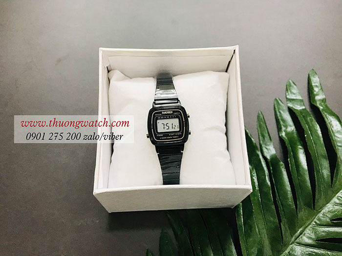 Đồng hồ nữ Skmei dây kim loại mặt vuông size nhỏ đen cá tính ĐHĐ25601