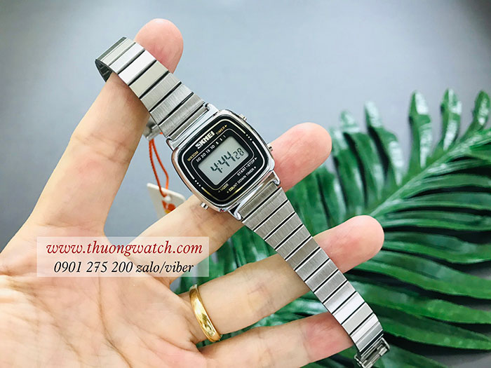 Đồng hồ nữ Skmei dây kim loại mặt vuông size nhỏ màu bạc thời thượng ĐHĐ25602