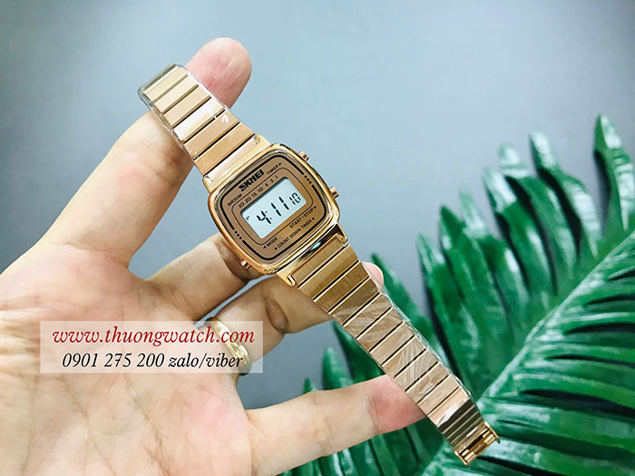 Đồng hồ nữ Skmei dây kim loại mặt vuông size nhỏ vàng hồng sang chảnh ĐHĐ25603