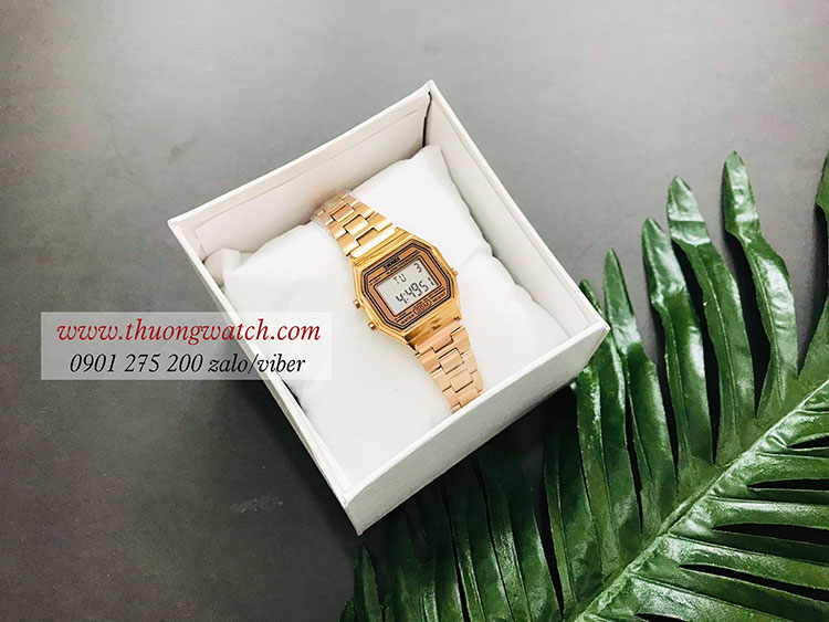 Đồng hồ nữ điện tử Skmei dây kim loại mặt vuông vàng sang chảnh ĐHĐ25702