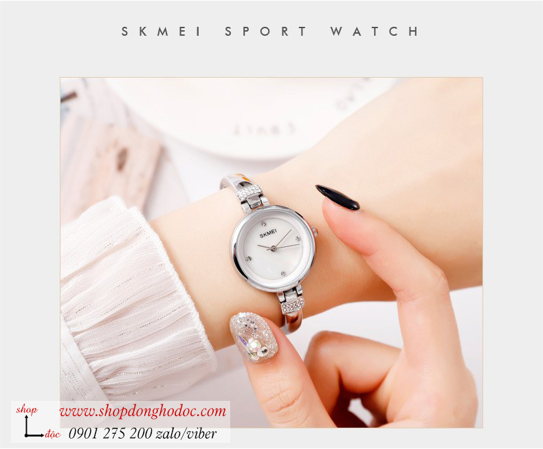 Đồng hồ nữ dạng lắc tay mặt nhỏ Skmei dây kim loại mặt tròn bạc thanh lịch ĐHĐ26001