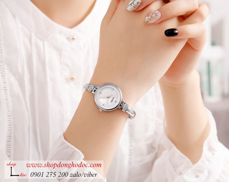 Đồng hồ nữ dạng lắc tay mặt nhỏ Skmei dây kim loại mặt tròn bạc thanh lịch ĐHĐ26001