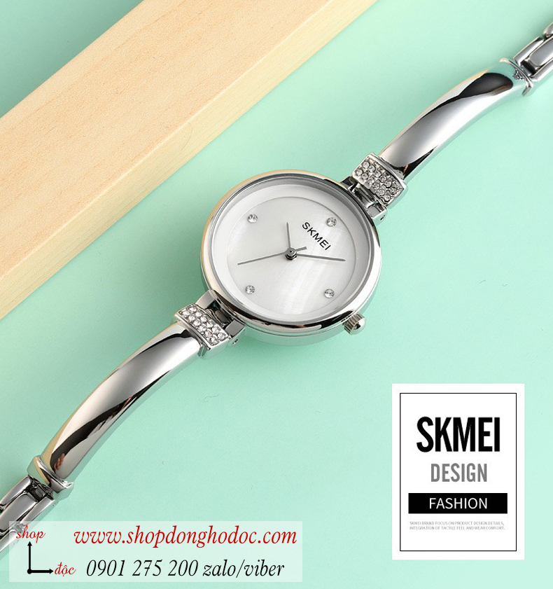 Đồng hồ nữ dạng lắc tay mặt nhỏ Skmei dây kim loại mặt tròn bạc thanh lịch ĐHĐ26001