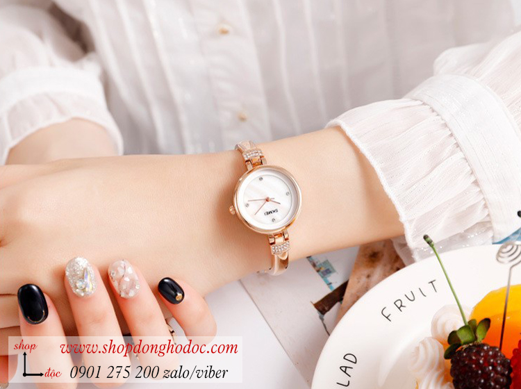 Đồng hồ nữ dạng lắc tay mặt nhỏ Skmei dây kim loại mặt tròn vàng sang chảnh ĐHĐ26002