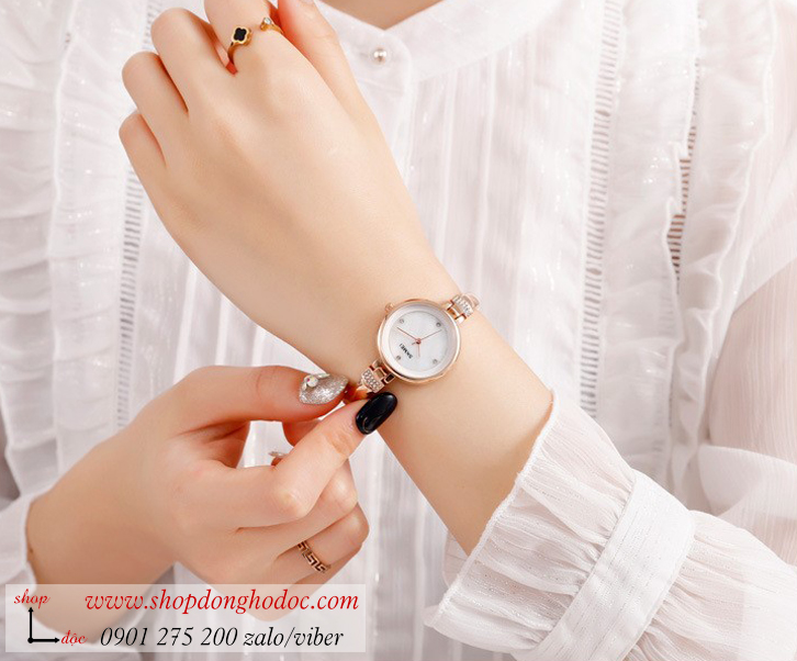 Đồng hồ nữ dạng lắc tay mặt nhỏ Skmei dây kim loại mặt tròn vàng sang chảnh ĐHĐ26002