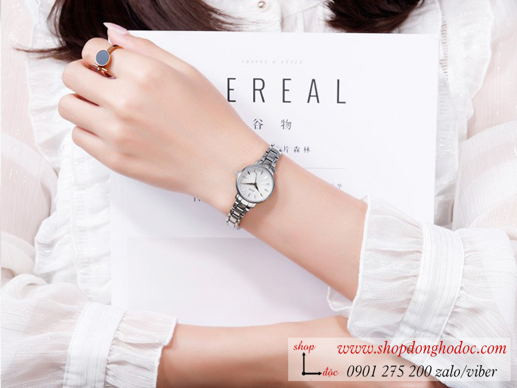 Đồng hồ nữ size nhỏ Skmei dây kim loại mặt tròn bạc thanh lịch ĐHĐ26101