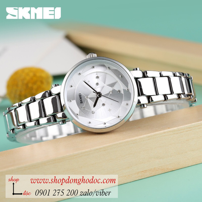 Đồng hồ nữ size nhỏ Skmei dây kim loại mặt tròn bạc thời thượng ĐHĐ26201