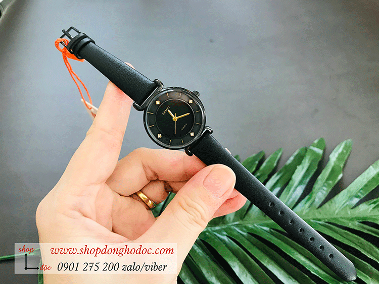 Đồng hồ nữ Skmei dây da mặt tròn size nhỏ đen cá tính ĐHĐ26902