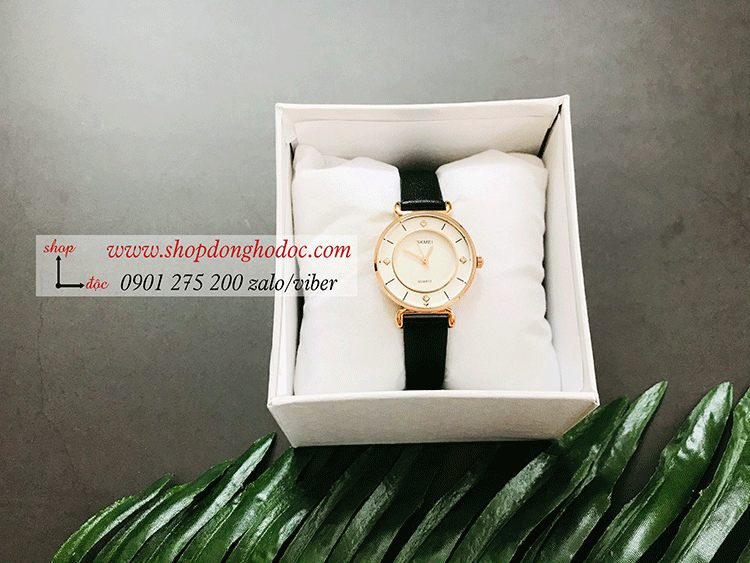Đồng hồ nữ Skmei dây da mặt tròn size nhỏ đen thanh lịch ĐHĐ26903