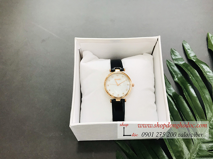 Đồng hồ nữ Skmei dây da mặt tròn size nhỏ đen thanh lịch ĐHĐ36702
