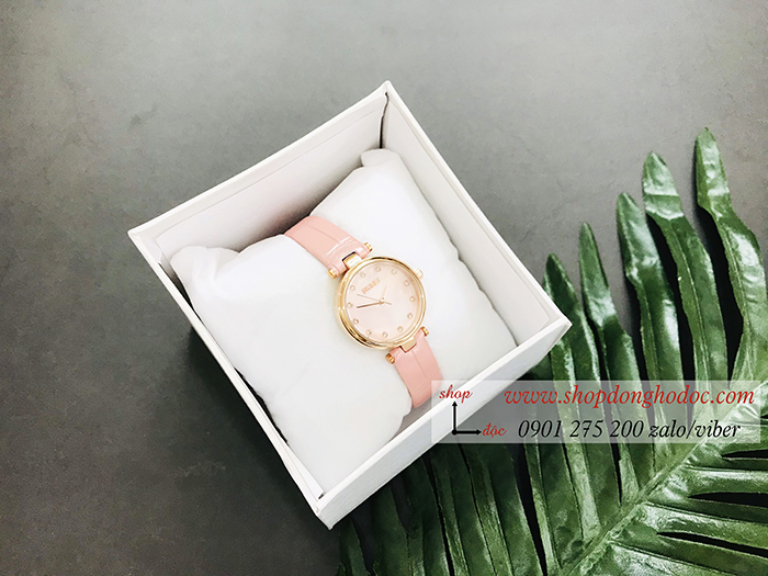 Đồng hồ nữ Skmei dây da mặt tròn size nhỏ hồng pastel ngọt ngào ĐHĐ36703