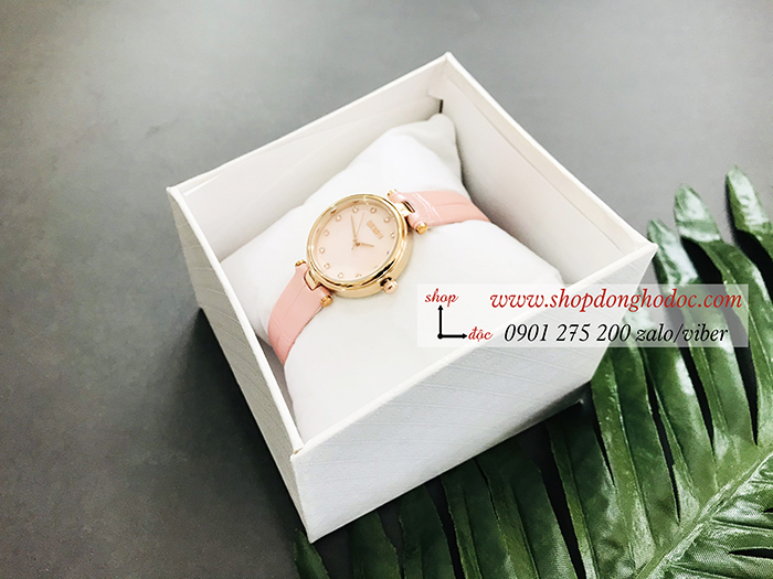 Đồng hồ nữ Skmei dây da mặt tròn size nhỏ hồng pastel ngọt ngào ĐHĐ36703