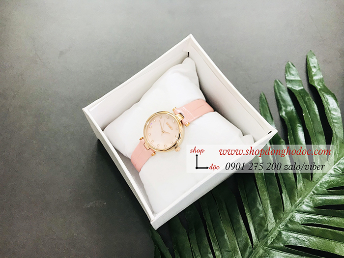 Đồng hồ nữ Skmei dây da mặt tròn size nhỏ hồng pastel ngọt ngào ĐHĐ36703