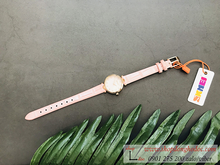 Đồng hồ nữ Skmei dây da mặt tròn size nhỏ hồng pastel ngọt ngào ĐHĐ36703