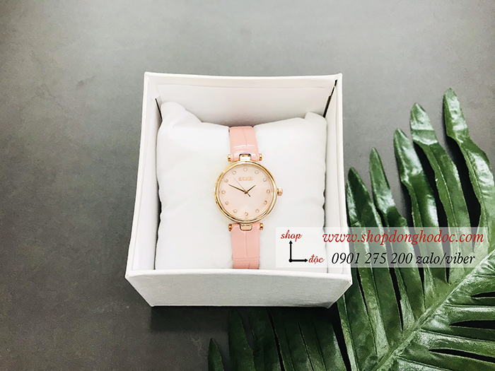 Đồng hồ nữ Skmei dây da mặt tròn size nhỏ hồng pastel ngọt ngào ĐHĐ36703