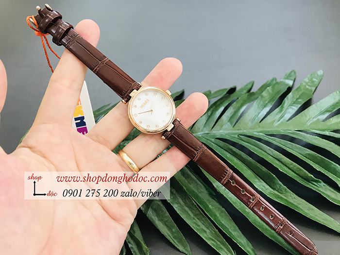 Đồng hồ nữ Skmei dây da mặt tròn size nhỏ nâu cổ điển ĐHĐ36701