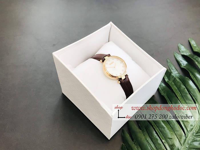Đồng hồ nữ Skmei dây da mặt tròn size nhỏ nâu cổ điển ĐHĐ36701