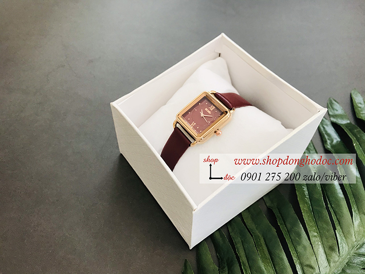 Đồng hồ nữ Skmei dây da mặt vuông size nhỏ đỏ đô quý phái ĐHĐ36803