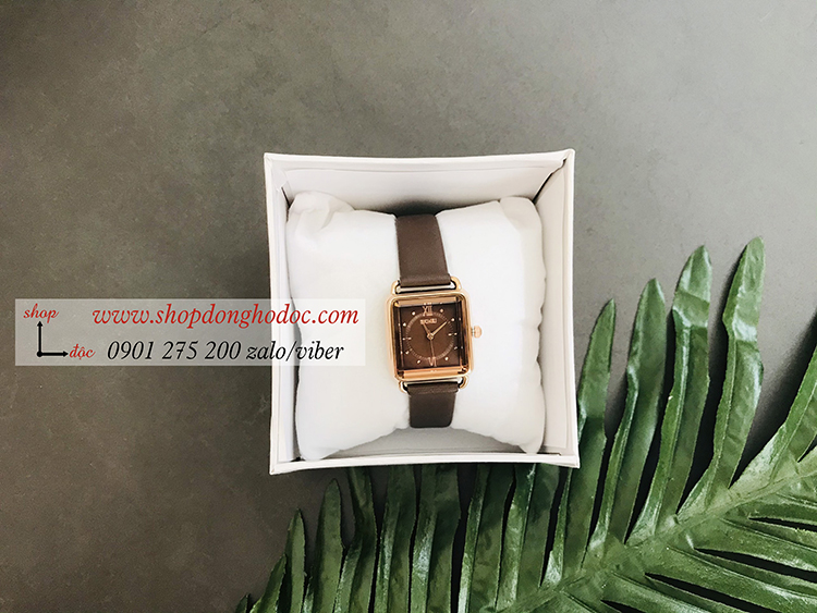 Đồng hồ nữ Skmei dây da mặt vuông nâu tây ĐHĐ36802