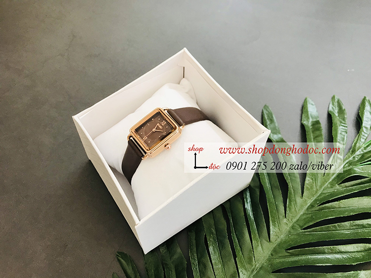 Đồng hồ nữ Skmei dây da mặt vuông nâu tây ĐHĐ36802