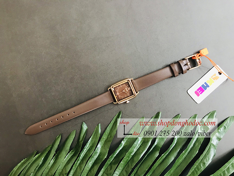 Đồng hồ nữ Skmei dây da mặt vuông nâu tây ĐHĐ36802
