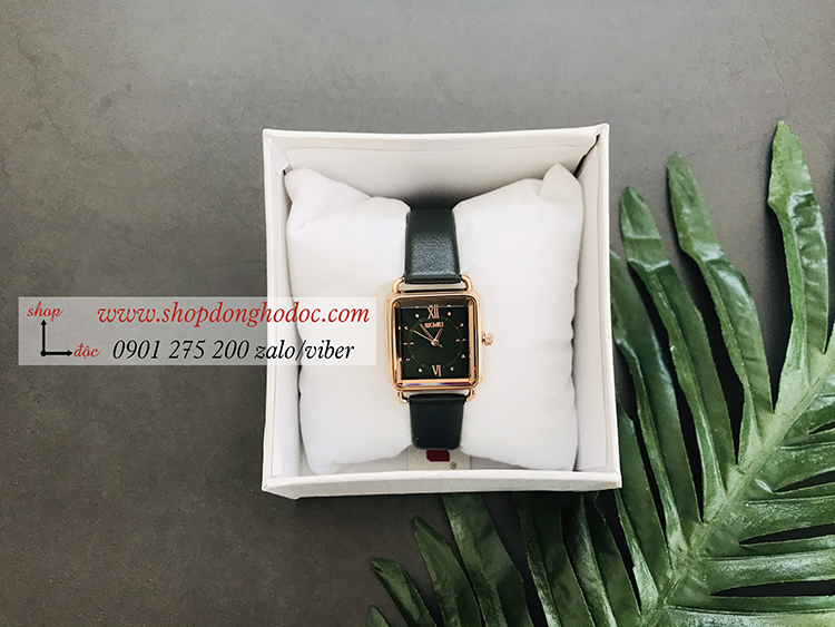 Đồng hồ nữ Skmei dây da mặt vuông size nhỏ xanh lục thời thượng ĐHĐ36804
