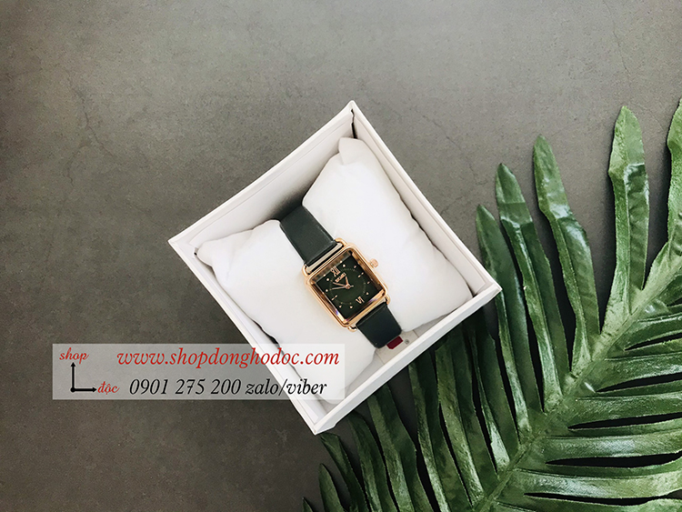 Đồng hồ nữ Skmei dây da mặt vuông size nhỏ xanh lục thời thượng ĐHĐ36804