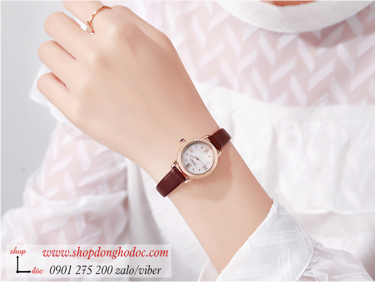 Đồng hồ nữ Skmei dây da mặt tròn size nhỏ đỏ đô quyến rũ ĐHĐ37103