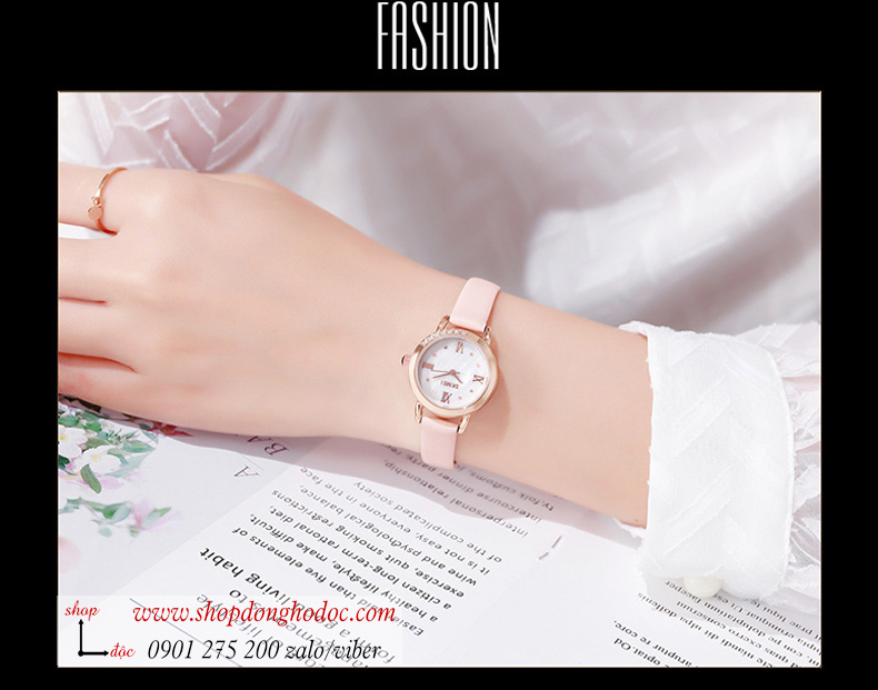 Đồng hồ nữ Skmei dây da mặt tròn size nhỏ hồng pastel ngọt ngào ĐHĐ37104